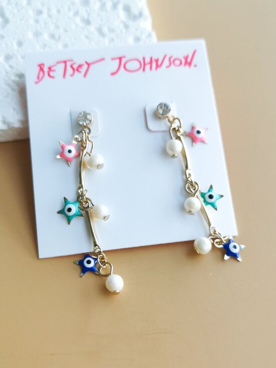 Betsey Johnson Jewelry - Betsey Johnson Colorful Star Evil Eye Pearl Drop Earrings